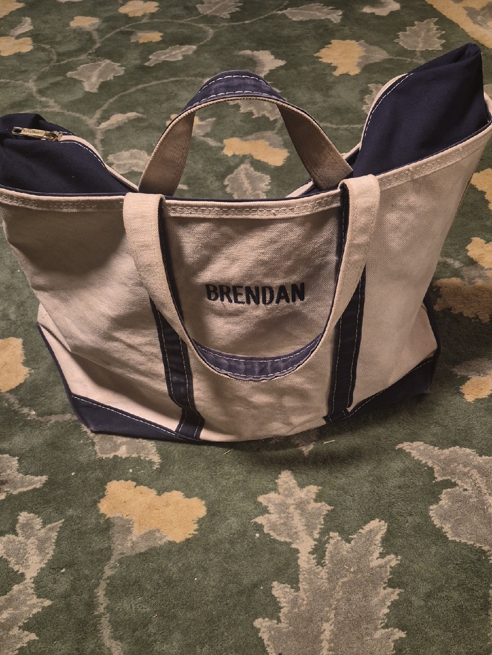 L.L. Bean Canvas Duffel Bag in Navy and Cream